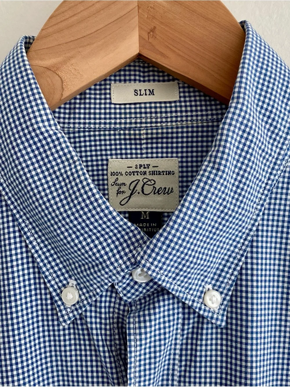 J.Crew Men's Slim Fit Gingham Button Down Shirt Blue White 2-Ply Cotton, size M